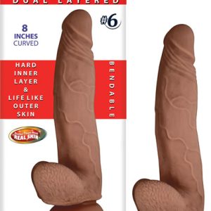 REAL COCKS DUAL LAYERED #6 BROWN CURVED 8 "