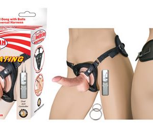 ALL AMERICAN WHOPPERS 5 VIBRATING CURVED DONG W/BALLS FLESH & UNIVERSAL HARNESS"