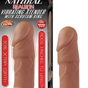 NATURAL REALSKIN VIBRATING XTENDER W/ SCROTUM RING BROWN
