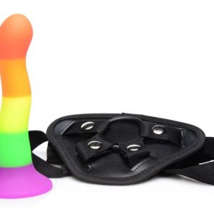 STRAP U PROUD RAINBOW SILICONE DILDO W/ HARNESS