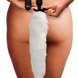 TAILZ VIBRATING WHITE FOX TAIL SLENDER ANAL PLUG