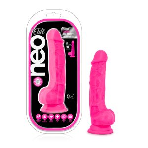 NEO ELITE 7.5IN SILICONE DUAL DENSITY COCK W/ BALLS NEON PINK