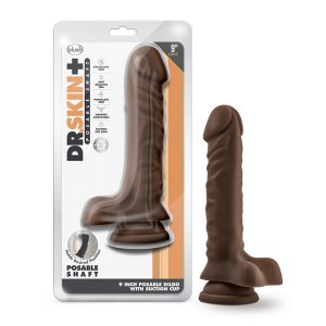 DR SKIN PLUS 9IN POSABLE DILDO W/ BALLS CHOCOLATE