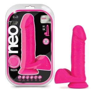 NEO ELITE 8 SILICONE DUAL DENSITY COCK W BALLS NEON PINK "