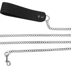 (WD) 4FT CHAIN LEASH W/ LEATHE HANDLE