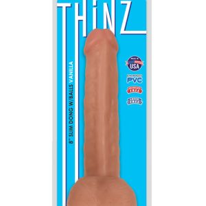 THINZ SLIM DONG 8IN W/ BALLS VANILLA