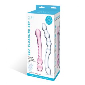 GLAS 2 PC DOUBLE PLEASURE GLASS DILDO SET