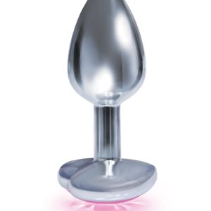 9'S SILVER STARTER HEART BEJEWELED STEEL PLUG PINK