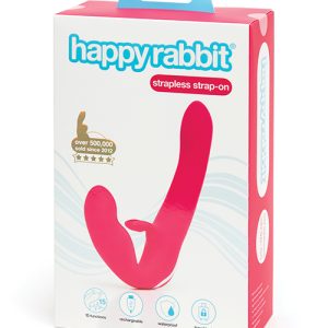 HAPPY RABBIT RECHARGEABLE PINK VIBRATING STRAPLESS STRAP ON