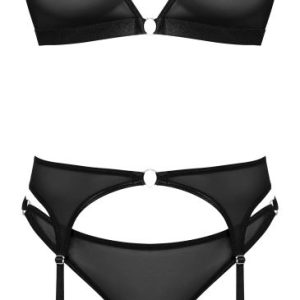 SASSY BRA GARTER & ROUCHED PANTY BLACK 2XL
