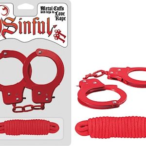 SINFUL METAL CUFFS W/LOVE ROPE RED
