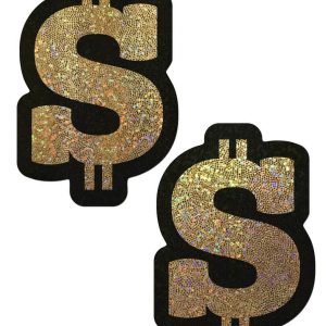 PASTEASE MONEY GOLD GLITTER DOLLAR SIGN NIPPLE PASTIES
