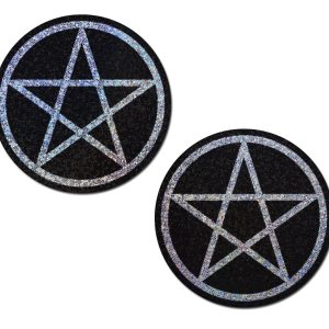 (D)PASTEASE PENTAGRAM BLACK & SILVER GLITTER NIPPLE PASTIES