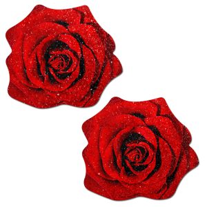 PASTEASE ROSE RED GLITTER VELVET NIPPLE PASTIES