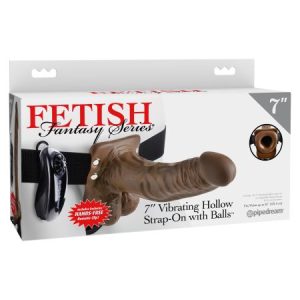 FETISH FANTASY HOLLOW STRAP ON W/BALL 7 VIBRATING BROWN "