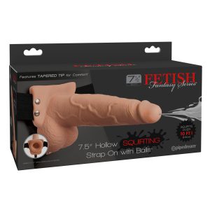 FETISH FANTASY 7.5 IN HOLLOW SQUIRTING STRAP-ON W/ BALLS FLESH