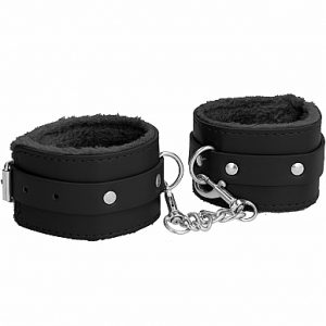 OUCH! PLUSH LEATHER HANDCUFFS BLACK