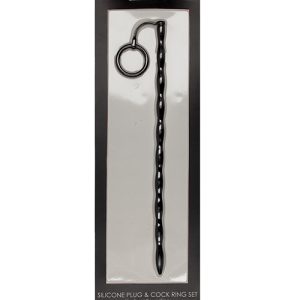SILICONE PLUG & COCK RING SET URETHRAL SOUNDING BLACK