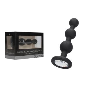 SILICONE BEADED DIAMOND BUTT PLUG BLACK