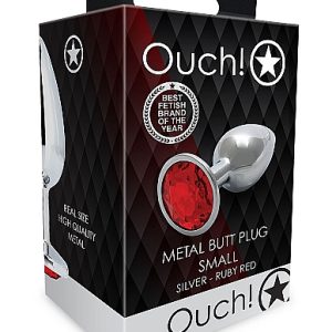 ROUND GEM BUTT PLUG SMALL SILVER RUBY RED