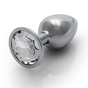 ROUND GEM BUTT PLUG SMALL SILVER DIAMOND