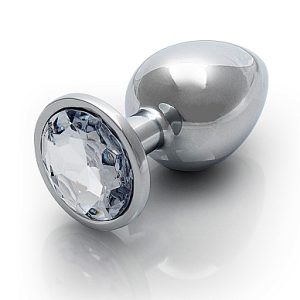 ROUND GEM BUTT PLUG MEDIUM SILVER DIAMOND