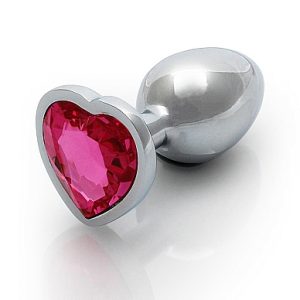 HEART GEM BUTT PLUG SMALL SILVER RUBELLITE PINK