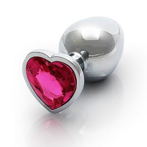 HEART GEM BUTT PLUG MEDIUM SILVER RUBELLITE PINK