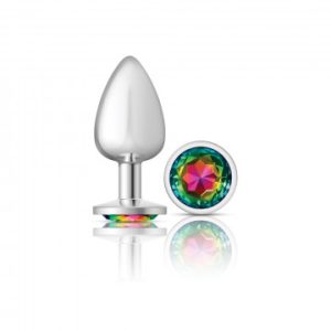 CHEEKY CHARMS ROUND RAINBOW LARGE SILVER PLUG