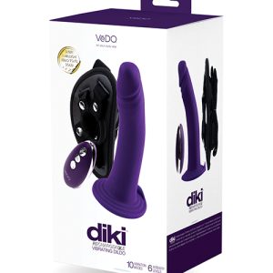 VEDO DIKI VIBRATING DILDO W/ HARNESS DEEP PURPLE