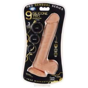 PRO SENSUAL PREMIUM SILICONE DONG W/ 3 C RINGS TAN 9 "