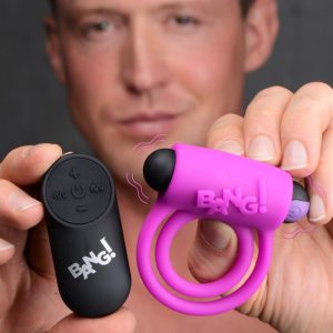 BANG! SILICONE COCK RING & BULLET W/ REMOTE PURPLE