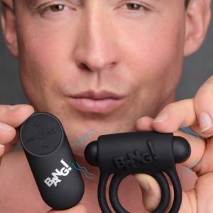 BANG! SILICONE COCK RING & BULLET W/ REMOTE BLACK