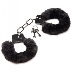 MASTER SERIES CUFFED IN FUR HANDCUFFS BLACK
