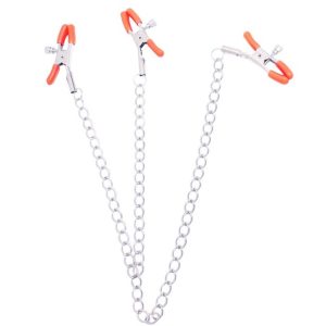 9'S ORANGE IS THE NEW BLACK TRIPLE YOUR PLEASURE CLAMPS & CHAIN