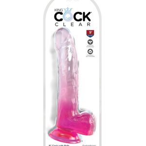 KING COCK CLEAR 9IN W/ BALLS PINK