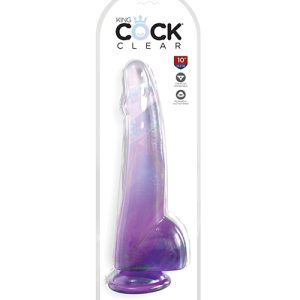 KING COCK CLEAR 10IN W/ BALLS PURPLE