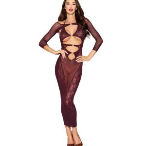 BODYSTOCKING GOWN & SHRUG CHERRY LACQUER O/S