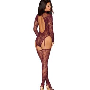 TEDDY BODYSTOCKING CHERRY LACQUER O/S