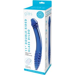 GLAS 11IN DOUBLE-SIDED GLASS DILDO W/ HANDLE GRIP