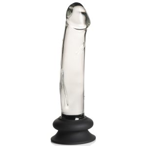 PLEASURE CRYSTALS 7.6 IN GLASS DILDO W/ SILICONE BASE