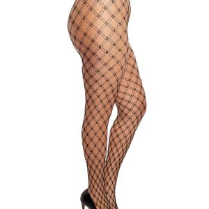 DOUBLE-KNITTED FENCE NET PANTYHOSE BLACK Q/S