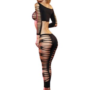 LAPDANCE FIRE FLAME CROP TOP & PANT BLACK O/S