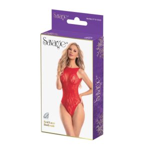RED LACE BODYSUIT RED RHINESTONE
