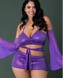 GLIMMER BRALETTE & SHORTS METALLIC PURPLE 2XL