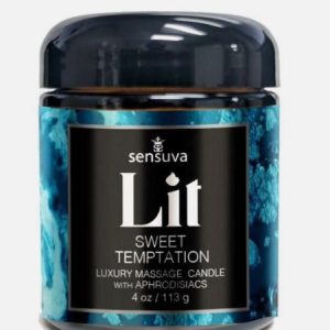 LIT SWEET TEMPTATION LUXURY MASSAGE CANDLE 4 OZ VANILLA SUGAR SWEET PEA