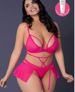 PINK KINK BRALETTE PANTY SKIRT PINK GLOW 2XL