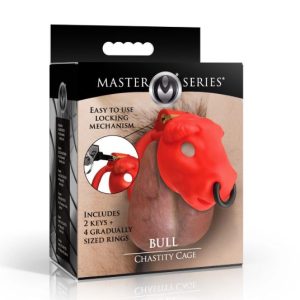 MASTER SERIES BULL CHASTITY CAGE RED