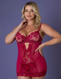 CHEMISE & THONG SET CHERRY 2XL DEMI CUP