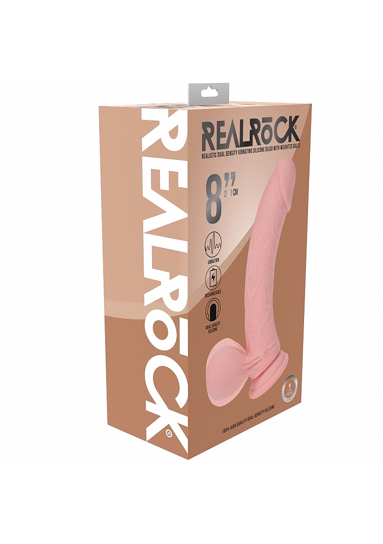 REALROCK RECHARGEABLE DUAL LAYERED VIBRATING CURVED 8IN W/BALLS